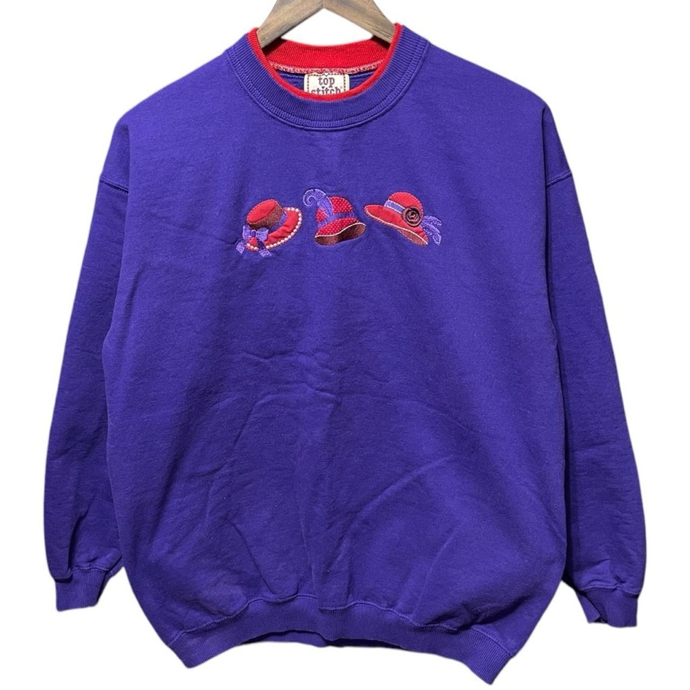 vintage 90s red hat Society purple red hat graphics crewneck Grandma sweatshirt